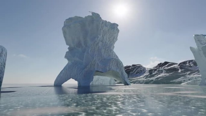 冰层破裂和山脉平移的南极景观动画
