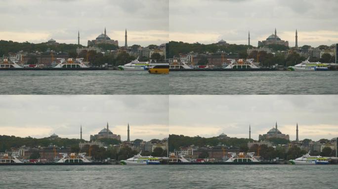 伊斯坦布尔市中心著名的河边交通湾全景4k土耳其