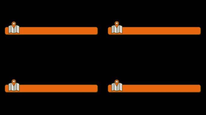 动画橙色文本框和选中图标的旅行模板隔离在黑屏上。