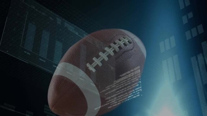黑色背景上的美式橄榄球球在数据处理上的动画