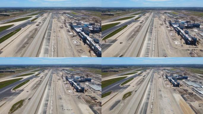 2022年11月Badgerys Creek新的西悉尼国际机场建筑工地的空中无人机回撤视图