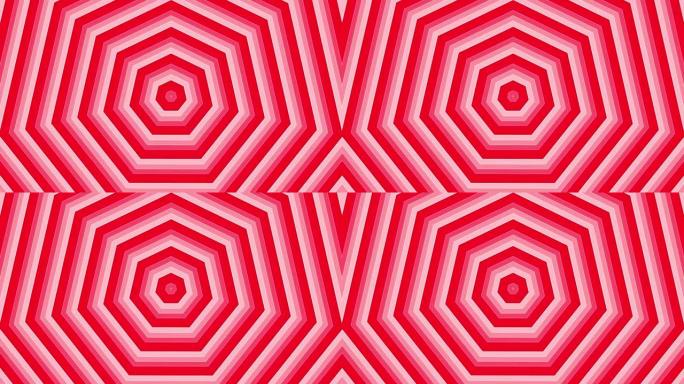 白色背景循环上的红色粗体圆圈简单的平面几何。圆形七边形无线电波无尽的创意动画。环无缝运动图形背景。球