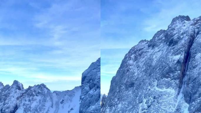 冬季楚格峰美丽的自然景观，缆车上有雪山。