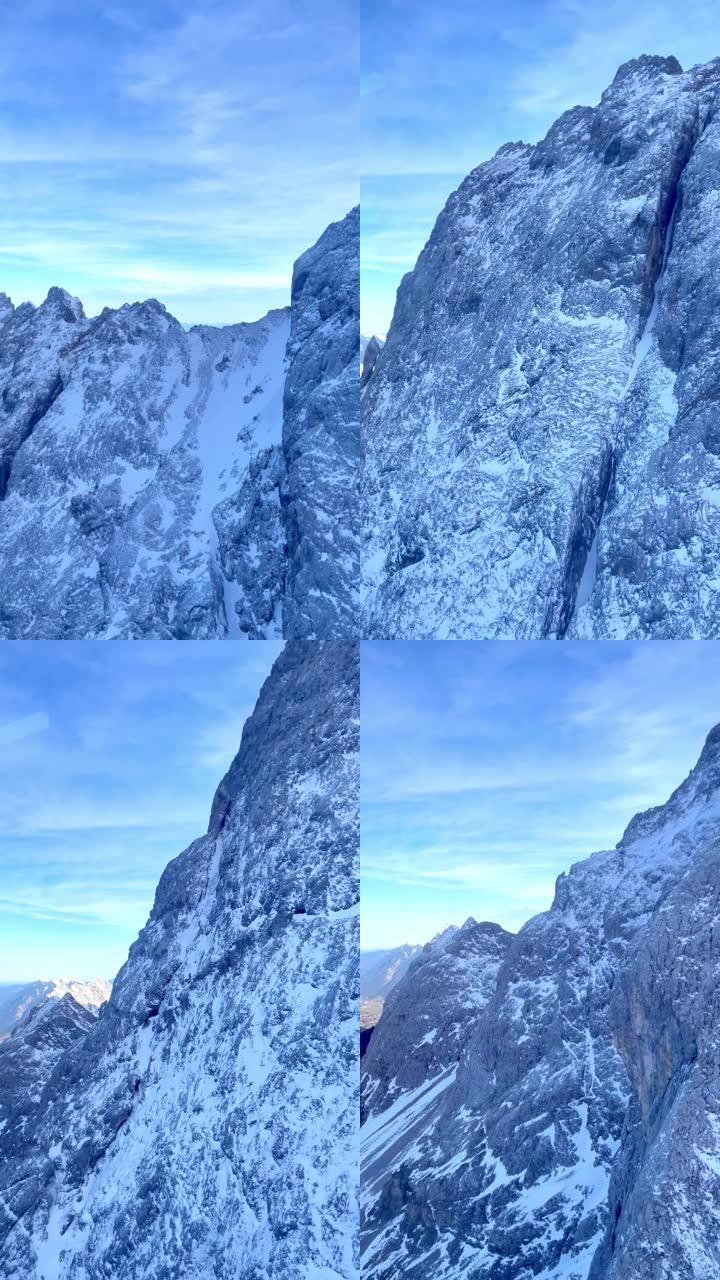 冬季楚格峰美丽的自然景观，缆车上有雪山。