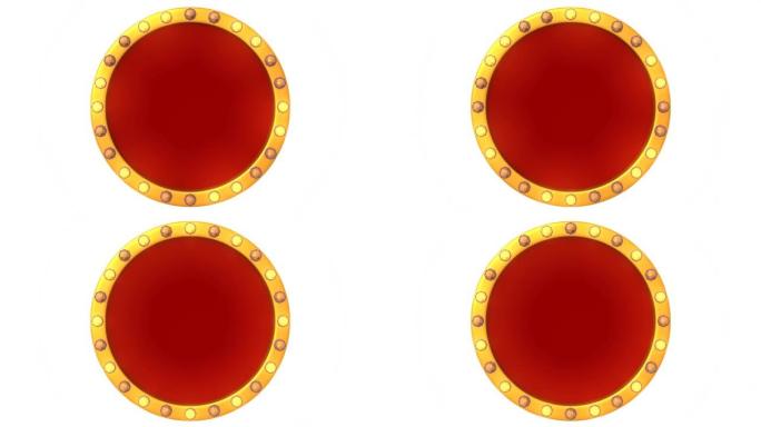 白色背景上的红色框架金色边框灯复古广告标志。3d渲染