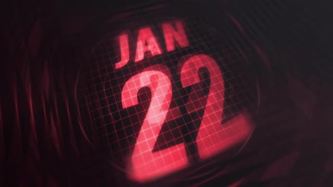 3d运动图形中的1月22日。未来的红外日历和科技发光霓虹灯拍摄，发光二极管纪念等。4k in循环