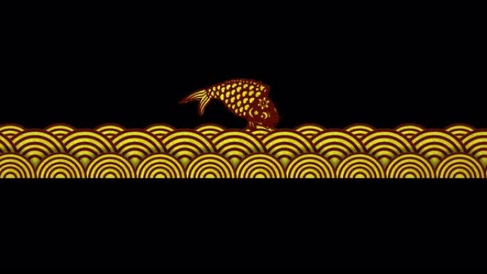 鱼跳跃设计元素无缝循环动画透明背景与阿尔法通道