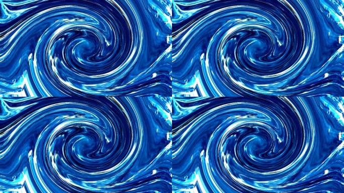 美丽多彩的分形线独特的蓝色漩涡图案运动背景。
