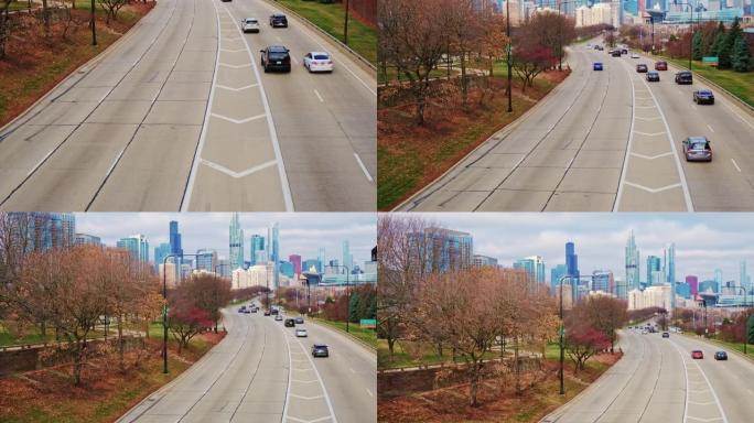 通往芝加哥市中心的高速公路