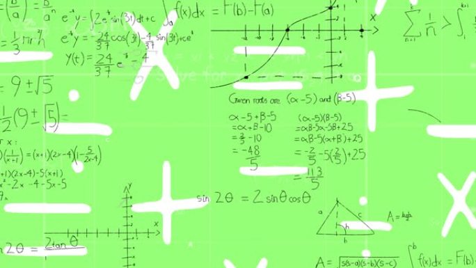 在绿色背景上移动数学公式的动画