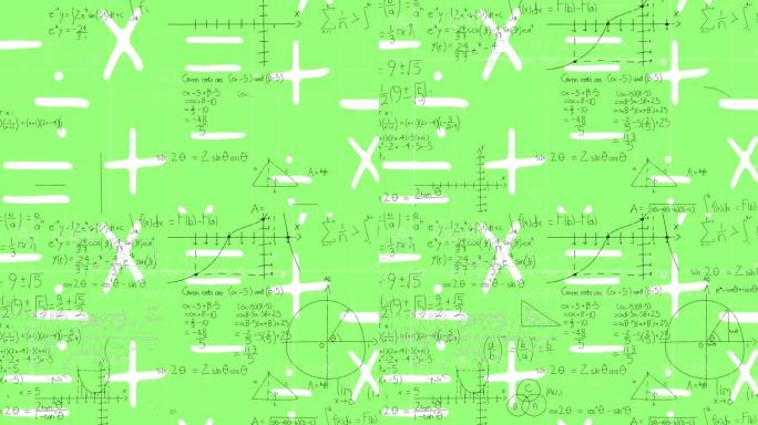 在绿色背景上移动数学公式的动画