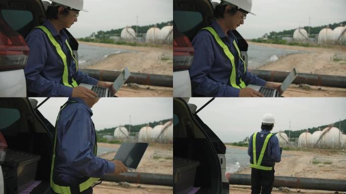工厂工人在平板电脑上工作的视频。