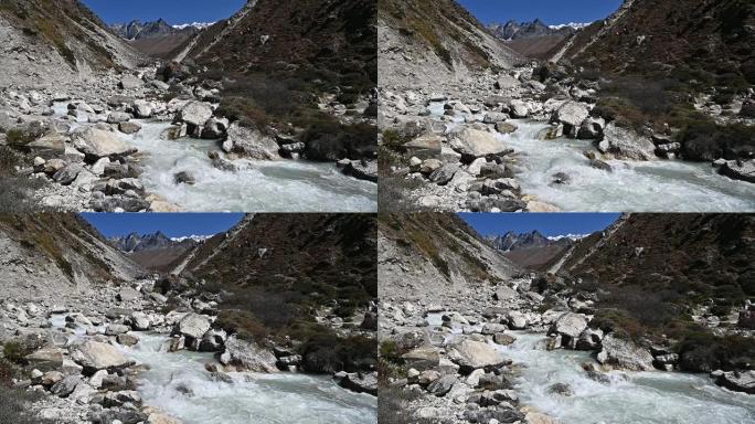 尼泊尔农村喜马拉雅山脉冰川的融水。