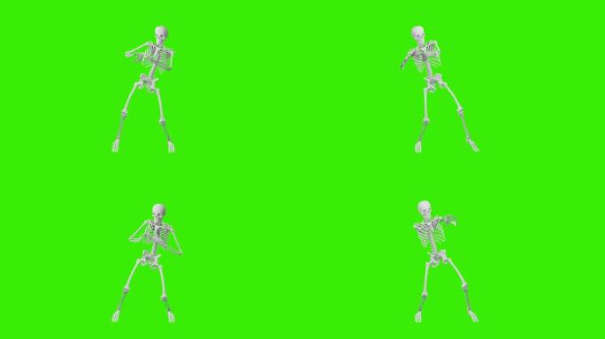 绿色屏幕，带有舞动骨架的流畅循环动画