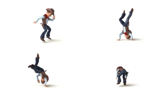 有趣的3D卡通牛仔做霹雳舞