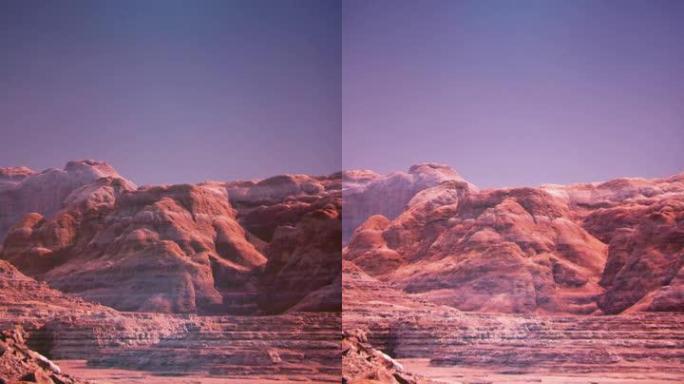 红色星球火星岩石谷的无人机飞行视图垂直视频