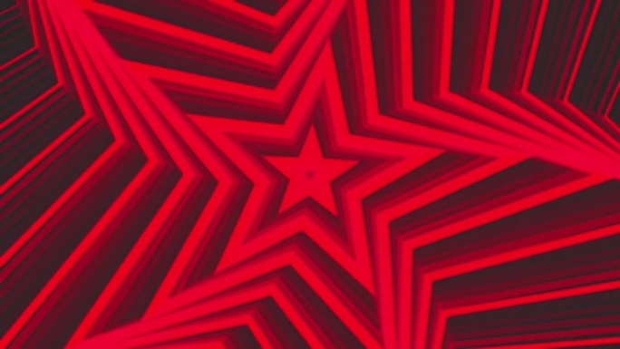 深灰色黑色背景循环上的红色粗体自旋五角星简单扁平几何。星光灿烂的旋转电波无尽的创意动画。旋转星星无缝