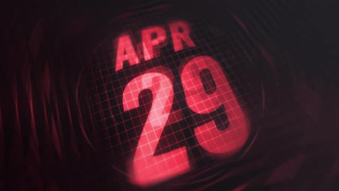 3d运动图形中的4月29日。未来的红外日历和科技发光霓虹灯拍摄，发光二极管纪念等。4k in循环