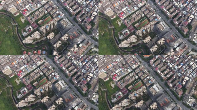 城市街道和住宅建筑的垂直鸟瞰图