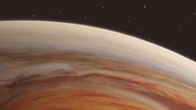 从木星和恒星背景4K的大红眼风暴的行星空间快速下降视图