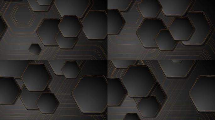 豪华金色几何抽象运动背景与六边形