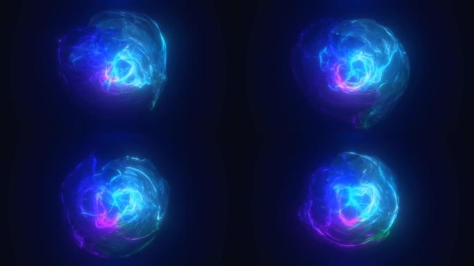 抽象蓝色能量球透明圆形明亮发光，神奇抽象背景。视频4k，运动设计