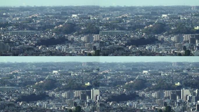 横滨市城市天际线鸟瞰全景。