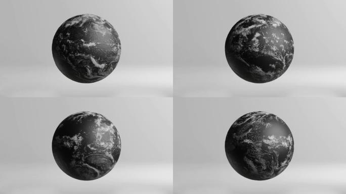3D建模行星与白色背景上的云。概念3d渲染科学元素