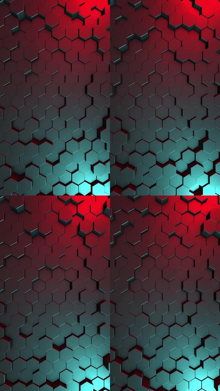 抽象几何背景-无缝3d动画中带有强照明的表面4k六边形变形-抽象运动设计背景-抽象形状 (可循环)-