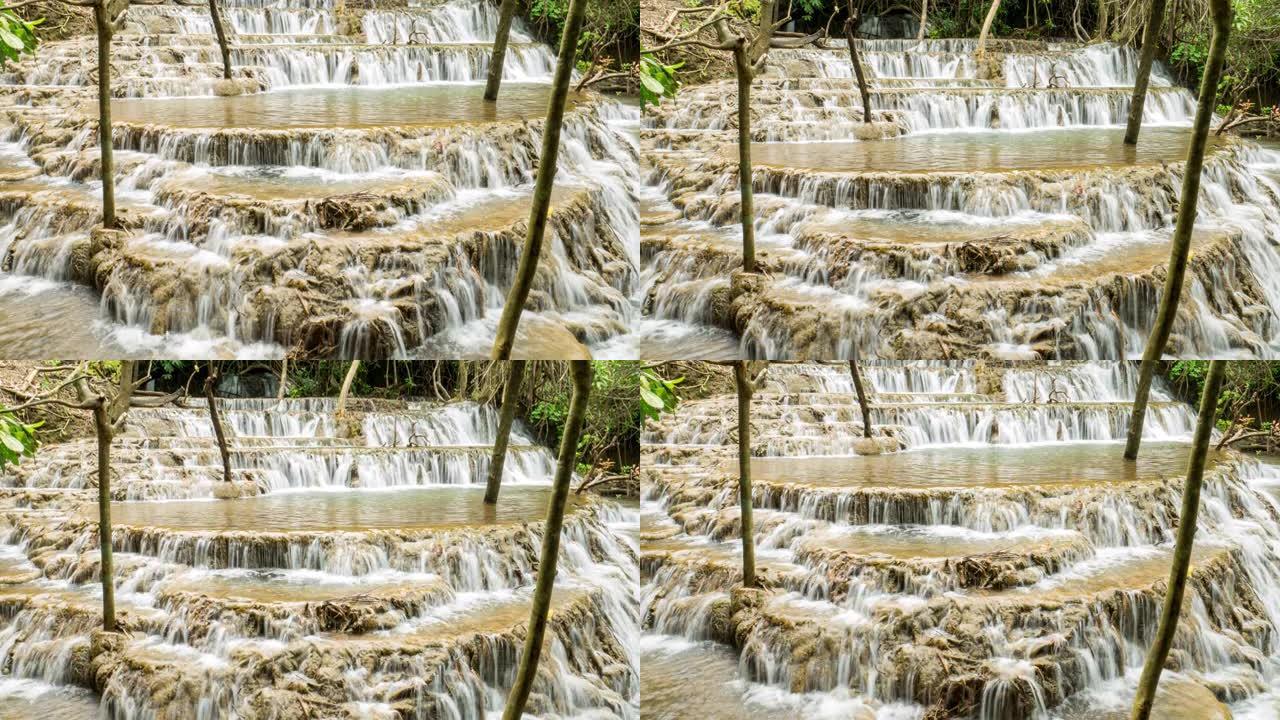 瀑布的时间流逝水潭延时林中水潭山中流水