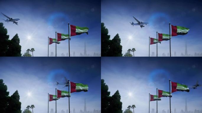 飞机降落在阿联酋迪拜。