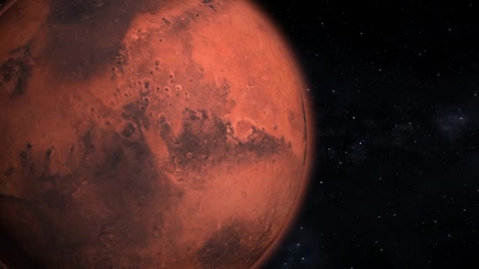 旋转的火星孤立在黑暗中。