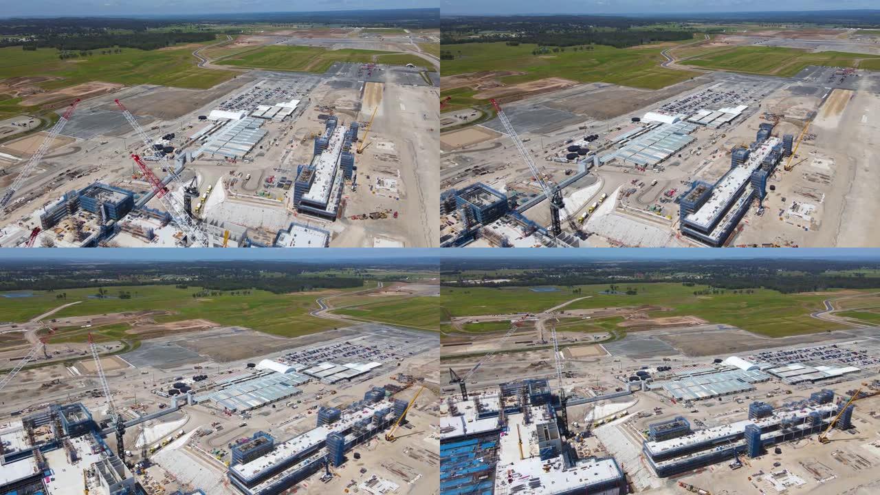新西悉尼国际机场建筑工地的空中无人机视图，位于新南威尔士州西悉尼的Badgerys Creek