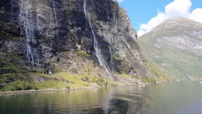 4k挪威盖兰格峡湾的七姐妹瀑布