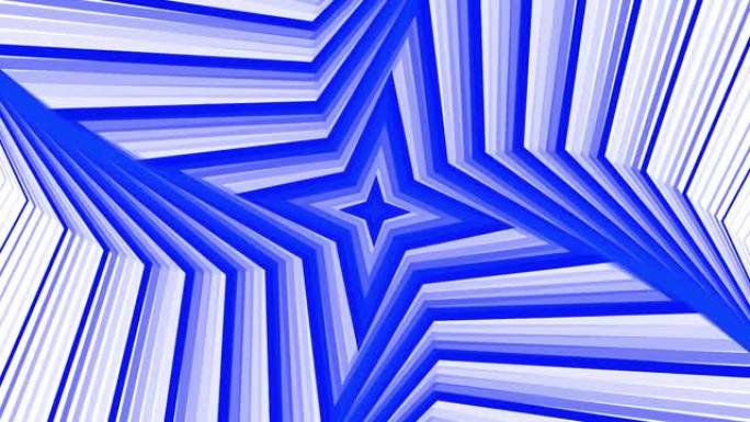 蓝色粗体自旋四角星简单平面几何在白色背景循环。星光灿烂的旋转电波无尽的创意动画。旋转星星无缝运动图形