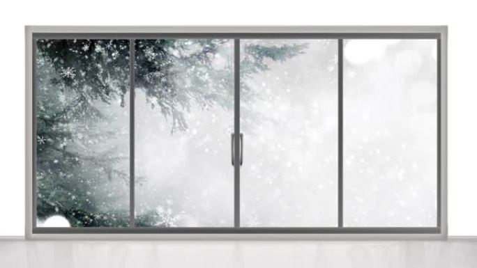 窗户后面的4k视频冬季景观