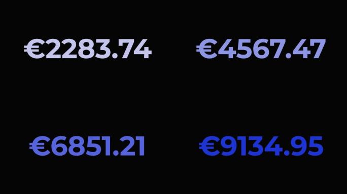 4k的欧元增长计时器在黑色背景上高达10000