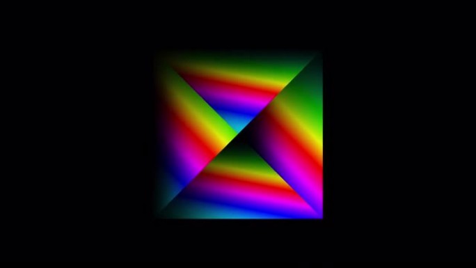 折射光的矩形棱镜在黑色背景上顺时针旋转。玻璃棱镜中的射线彩虹光谱色散光学效应。