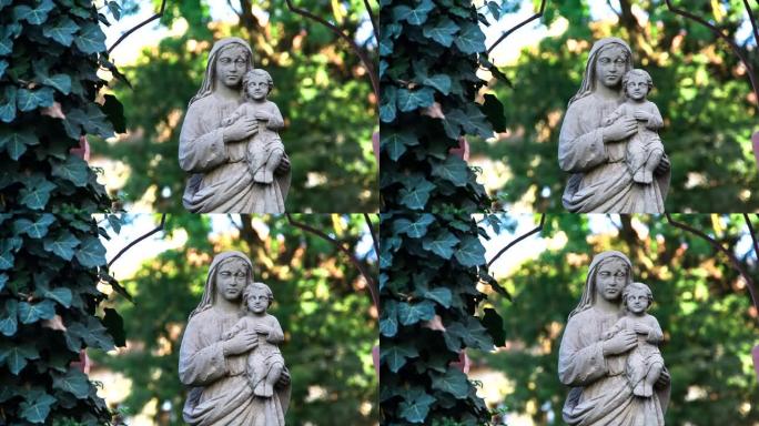 圣母玛利亚和圣婴的雕像。圣母玛利亚