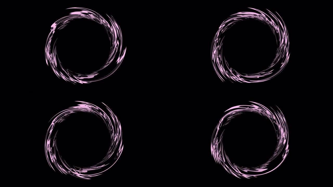 4K.小漩涡黑白霓虹灯圈。抽象的未来运动背景。