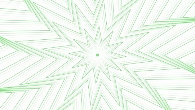 白色背景循环上的绿色纤细自旋八角星简单平坦几何。星光灿烂的旋转电波无尽的创意动画。旋转星星无缝运动图