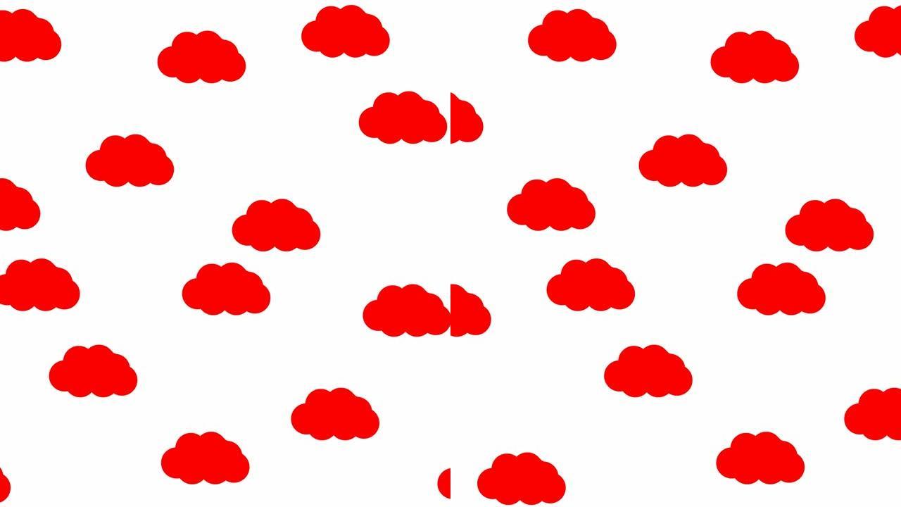 动画红云从左到右飞行。循环视频。自然背景。矢量插图孤立在白色背景上。