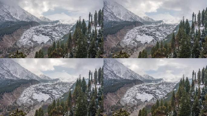 秋天，位于巴基斯坦吉尔吉特-巴尔蒂斯坦迪亚区的南加帕尔巴特公平草甸，喀喇昆仑山山脉的白雪山壮丽景色的