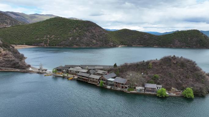 航拍泸沽湖里格半岛