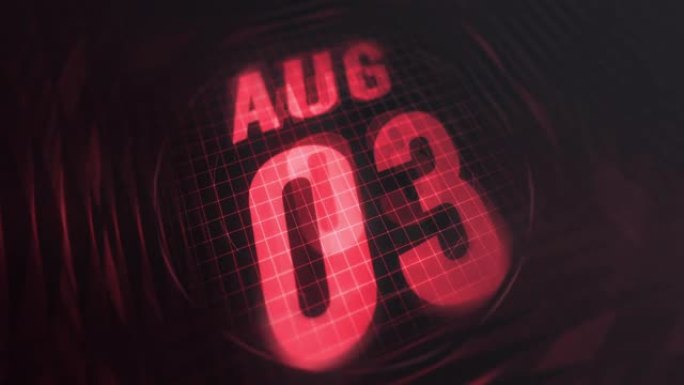 3d运动图形中的8月3日。未来的红外日历和科技发光霓虹灯拍摄，发光二极管纪念等。4k in循环
