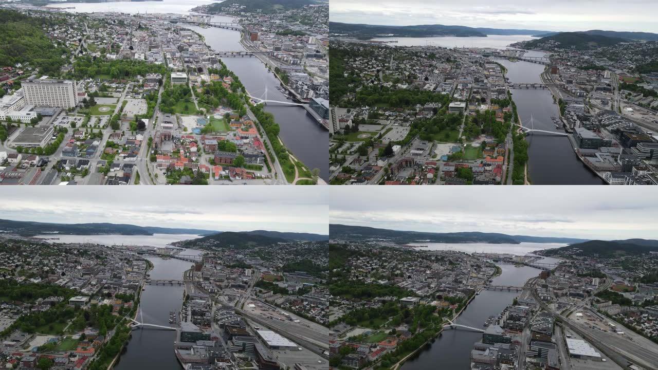 挪威维肯德拉门市的无人机景观-慢动作