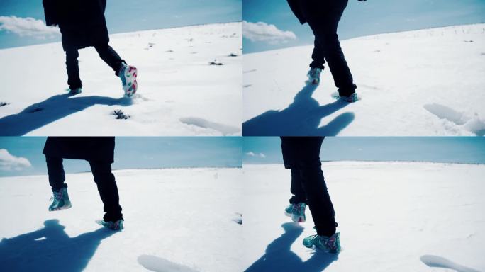 【4K】男子雪地行走足印