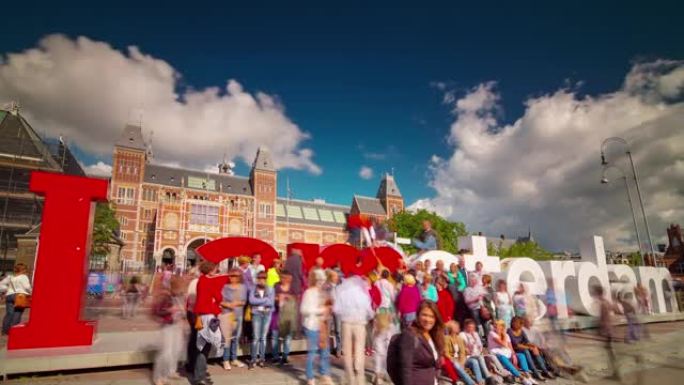 荷兰阿姆斯特丹城市照片著名符号博物馆4k延时