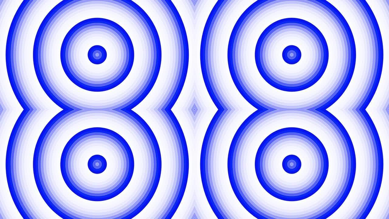 白色背景循环上的蓝色粗体圆圈简单平面几何。圆形无线电波无尽的创意动画。环无缝运动图形背景。圆球雷达声