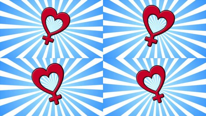 节日的红色心脏象征着情人节的女性维纳斯，背景为蓝色光线。摘要背景。高质量4k视频，运动设计